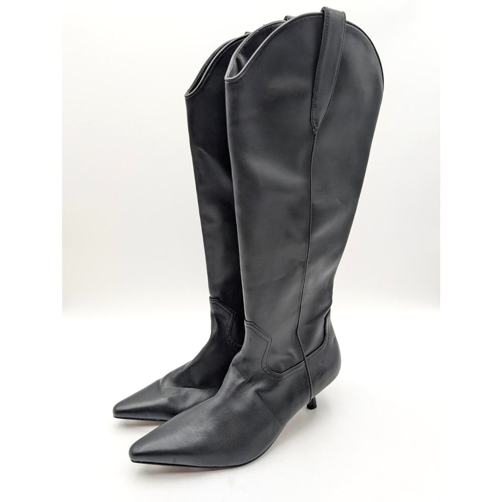 Steven New York Britt Knee High Western Boots Women's Black Size US7.5M EU38